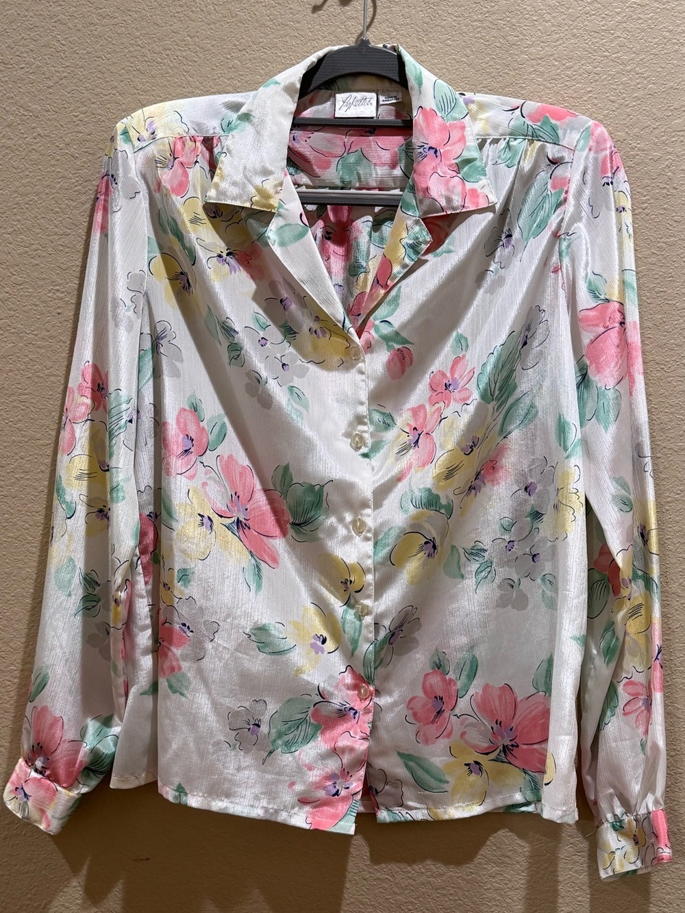 Vintage Pykettes Pastel Floral Sheer Button Up Blouse Size 12